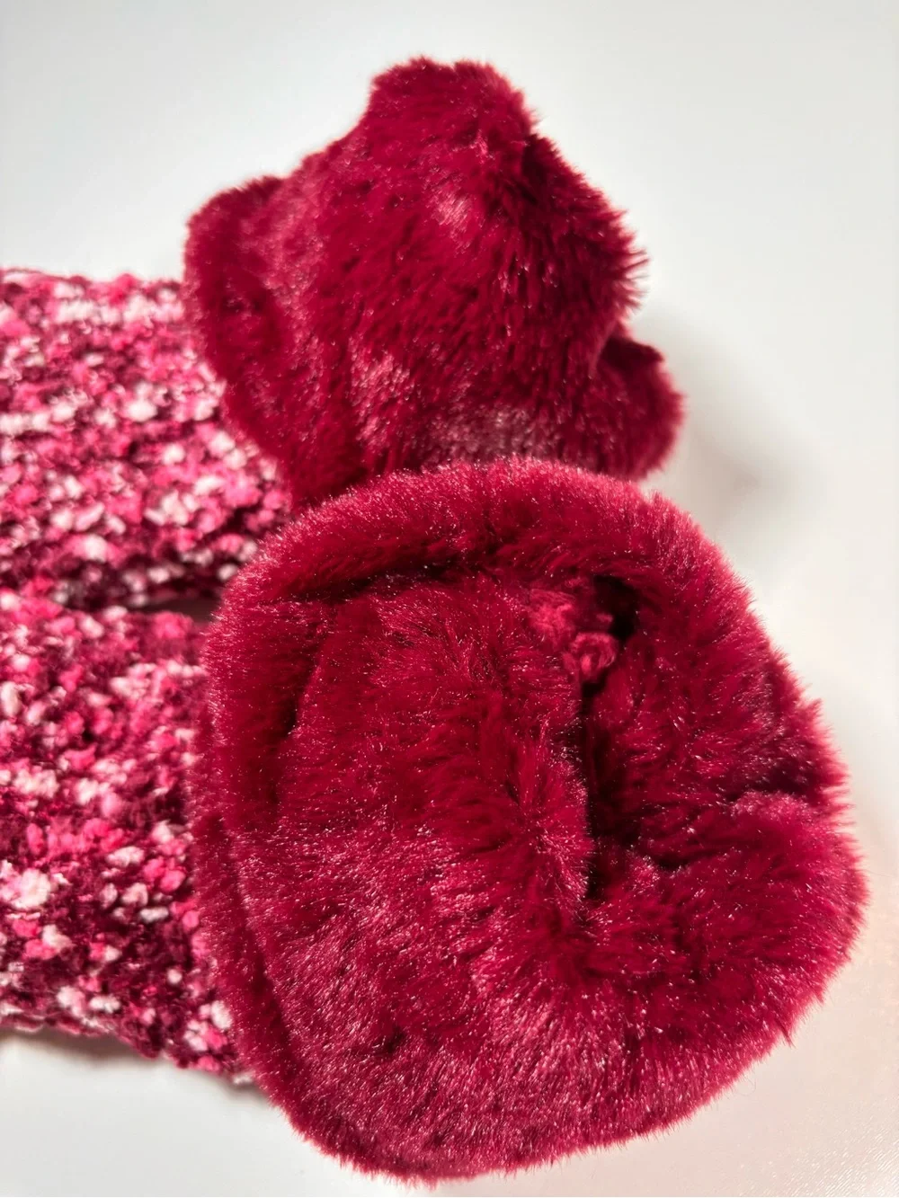 Jane & Bleecker Slipper Socks Pink White Knit Faux Fur Cuff